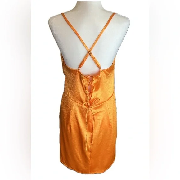 NWT Wild Fable bright orange satin mini dress corset bodice lace up back large - Picture 4 of 11